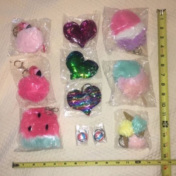 Red & Green Fuzzy Watermelon Pom Pom Keychain - Picture 6 of 6